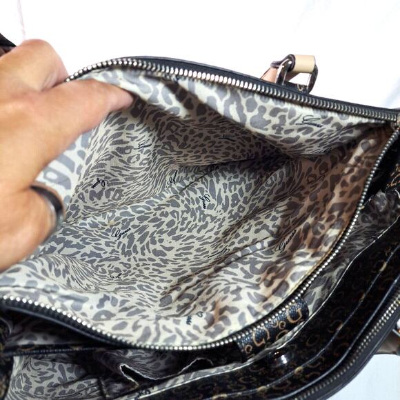 Guess Logo Satchel Handbag Tote Large Multiple Compartments Coasted Canvas Black - Picture 9 of 16